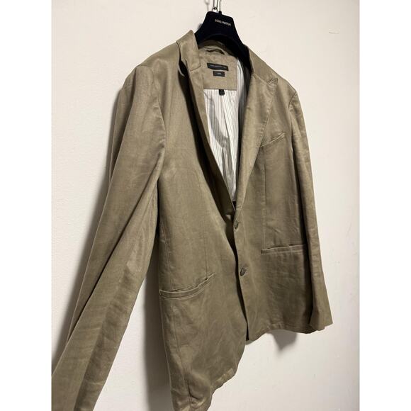 John Varvatos USA Blazer Mens 46 Khaki Linen Luxe Two Button Notch Lapel Jacket - Picture 7 of 16